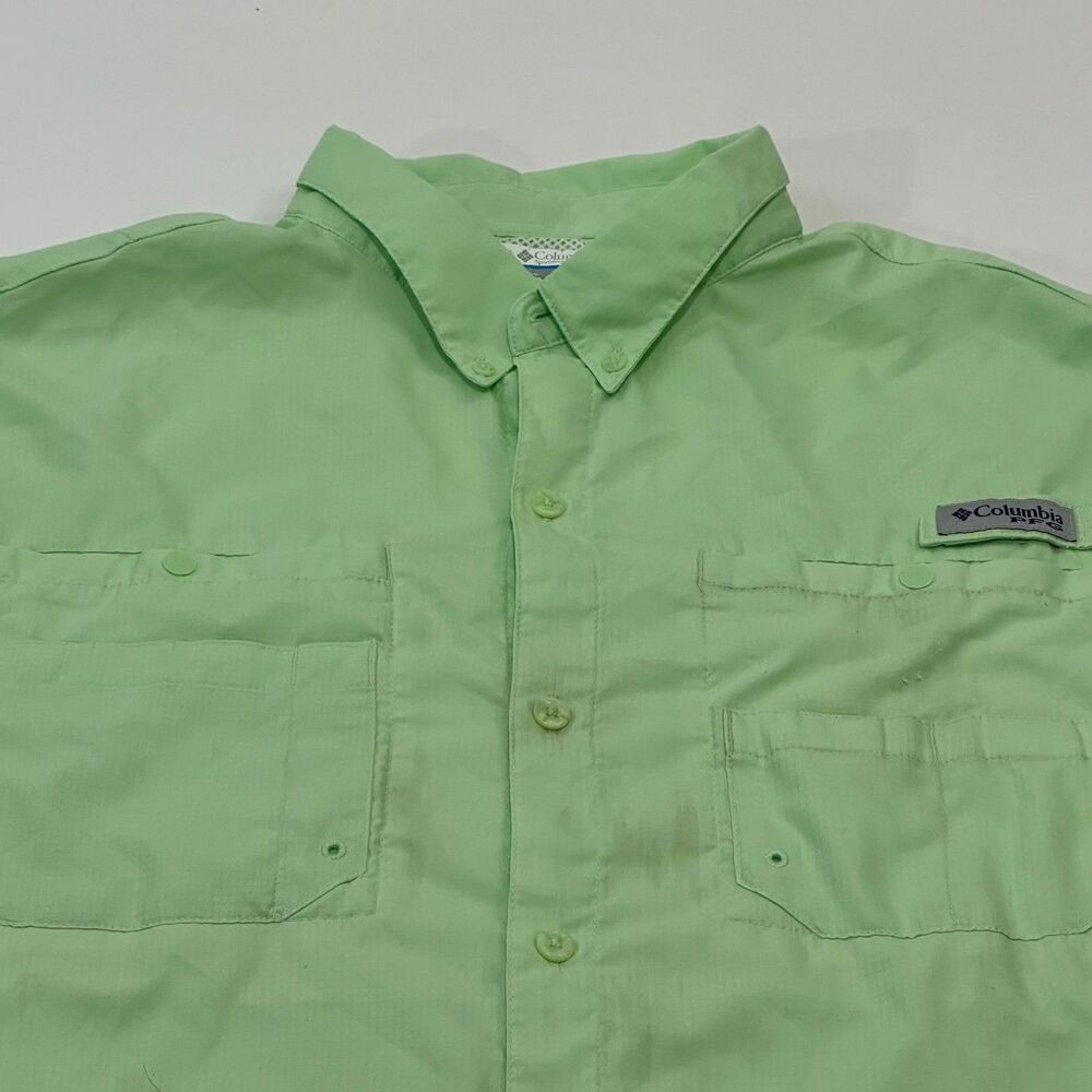 Columbia Men's Short Sleeve PFG Fishing Shirt Lime Green Vent Mesh Lite XXL‎